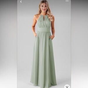 Elegant Sage Green Halter Maxi Dress